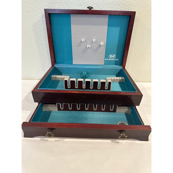 Vintage Rogers Brothers 1847 Flatware Storage Chest # 97, Drawer, Turquoise - Picture 2 of 12